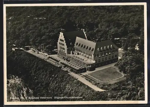 AK Koblenz, Städtisches Berghotel Rittersturz aus der Vogelschau