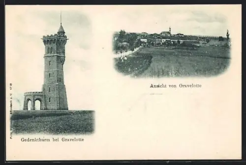 AK Gravelotte, Gedenkturm und Blick auf den Ort