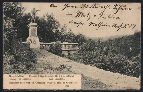 AK Gravelotte, Monument du 8e Bat. de Chasseurs prussiens près de Gravelotte