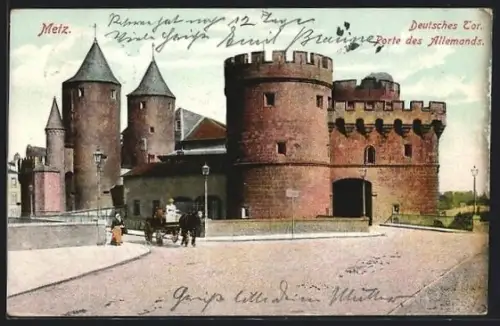AK Metz, Porte des Allemands avec charrette et passants