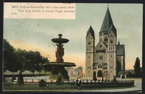 AK Metz, Place de la Comédie et nouveau Temple protestant