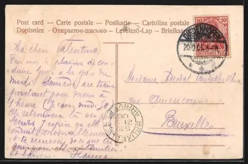 AK Diedenhofen, Moselbrücke mit Passanten