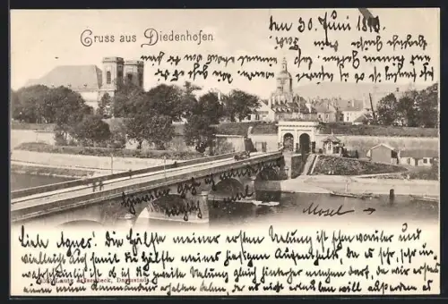 AK Diedenhofen, Vue sur le pont et la ville en arrière-plan