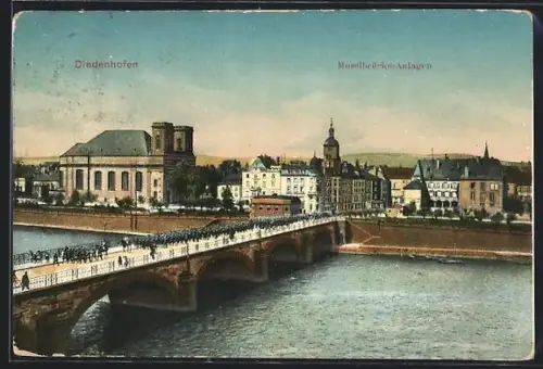 AK Diedenhofen, Blick zur Moselbrücke