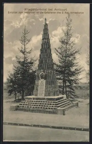 AK Avricourt, Kriegerdenkmal zum Gedenken der Gefallenen des 9. Res. Armeekorps