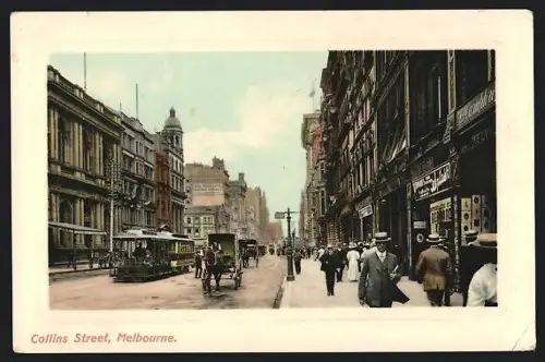 AK Melbourne, Collins Street, Strassenbahn