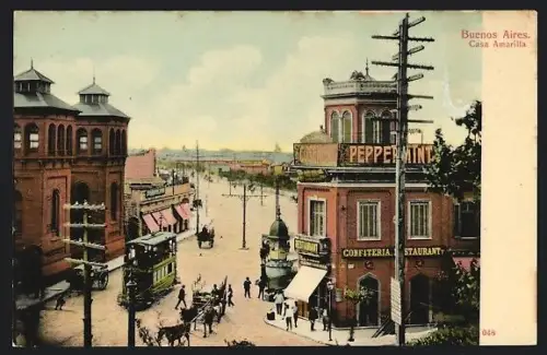 AK Buenos Aires, Casa Amarilla, Strassenbahn