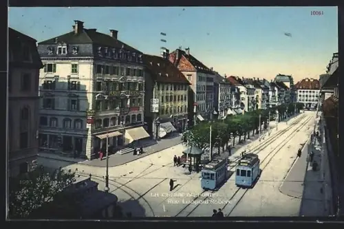 AK La Chaux-de-Fonds, Rue Leopold Robert, Strassenbahn