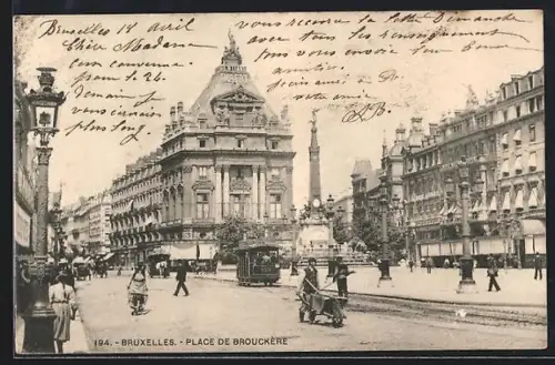 AK Bruxelles, Place de Brouckère, Strassenbahn