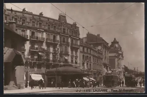 AK Lausanne, Place St. Francois, Strassenbahn
