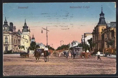 AK Bukarest, Boulevard Coltzei, Strassenbahn