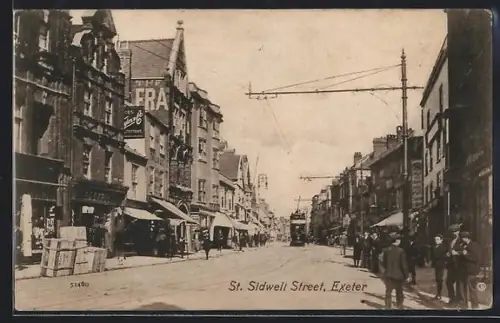 AK Exeter, St. Sidwell Street, Strassenbahn