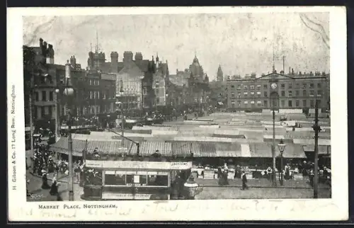AK Nottingham, Market Place, Strassenbahn