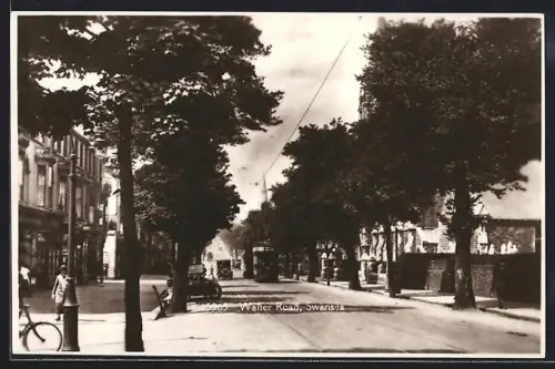 AK Swansea, Walter Road, Strassenbahn