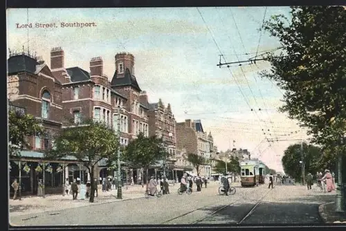 AK Southport, Lord Street, Strassenbahn