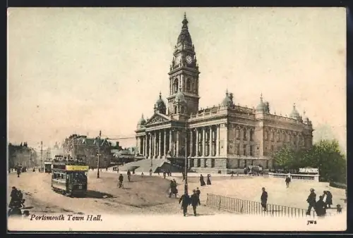 AK Portsmouth, Town Hall, Strassenbahn