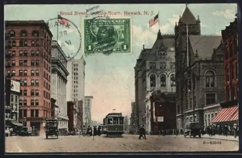 AK Newark, NJ, Broad Street, looking South, Strassenbahn
