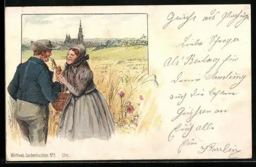 Künstler-AK Württembergisches Paar in Schwarzwälder Tracht