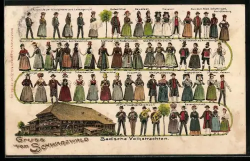 AK Badische Volkstrachten, Trachten der verschiendenen Regionen und Feste