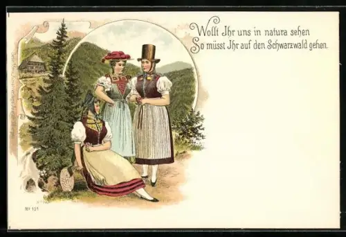 Lithographie Schwarzwälderer Mädchen in Tracht