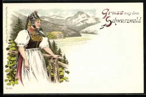 AK Junge Dame in Schwarzwälder Tracht geniesst die Aussicht