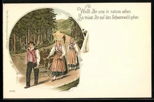 AK Bauern in Schwarzwälder Tracht tragen Holz nach Hause