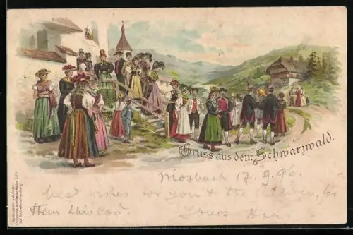 Lithographie Schwarzwälder Bauern-Hochzeit