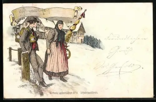 Künstler-AK sign. Schmauk: Württemb. Landestrachten No 14, Schwarzwälder Tracht