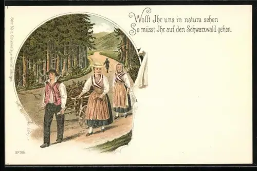 AK Bauern in Schwarzwälder Tracht tragen Holz nach Hause