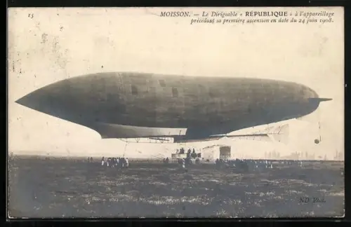 AK Französischer Militär-Zeppelin La République kurz vor dem Start