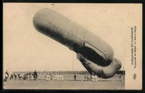 AK Vorbereitung für den Start eines französischen Heeres-Fesselballons