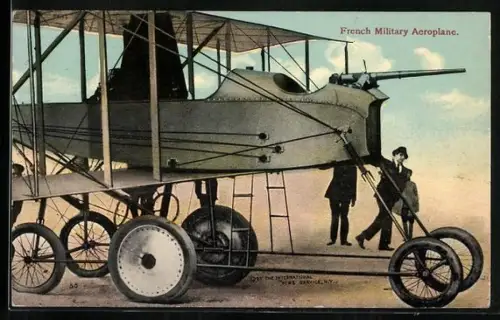 AK Französisches Militär-Flugzeug mit schwerem Geschütz im Bug