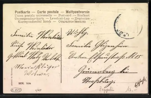 AK Junge fliegt mit einem Zeppelin aus Veilchen, Namenstag