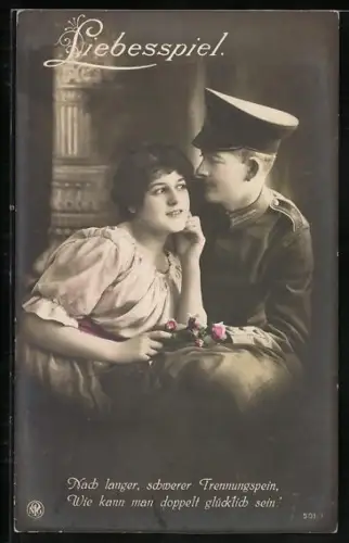 Foto-AK NPG Nr. 501/1: Soldat in Uniform mit Frau