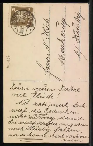 Foto-AK NPG Nr. 531/4: Fräulein mit Hufeisen, Neujahrsgruss