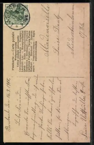 Foto-AK NPG Nr. 777/8: Fräulein mit Blumenkranz, Weintrauben, Passepartout