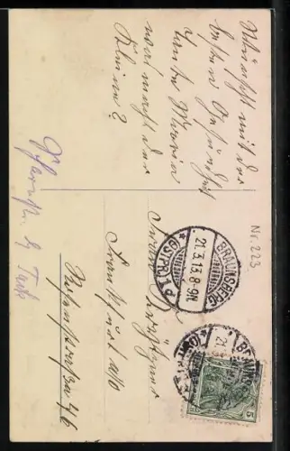 Foto-AK NPG Nr. 2255: Fräulein mit Osterkorb und Lämmern, Ostergruss