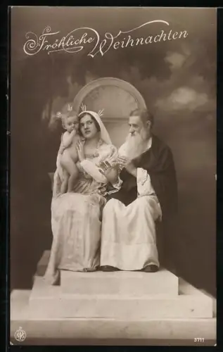 Foto-AK NPG Nr. 3711: Maria mit Jesuskind neben Gott, Weihnachtsgruss