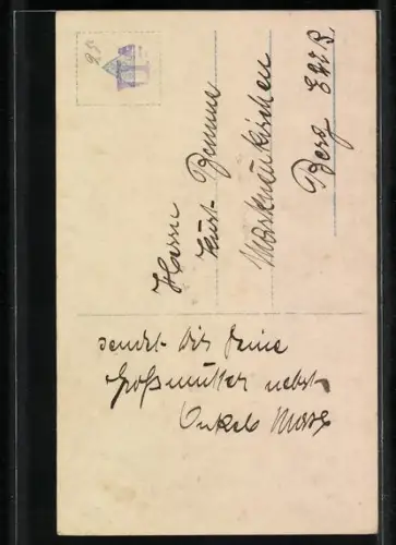 Foto-AK NPG Nr. 12601: Kleiner Junge im karierten Anzug, Glückwunsch zum Schulanfang