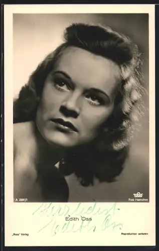 AK Schauspielerin Edith Oss mit gewelltem Haar, Autogramm