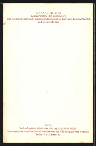 AK Schauspieler Gèrard Philipe in dem Film Rot und Schwarz