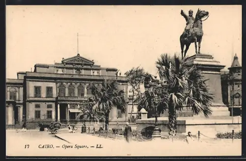 AK Le Caire, L`Opéra et la Statue d`Ibrahim Pacha