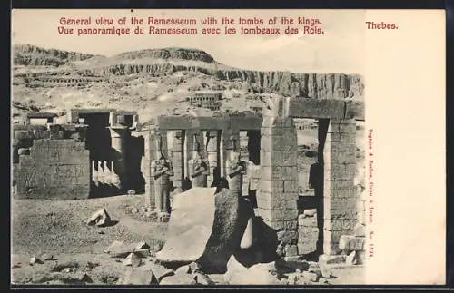 AK Thèbes, Vue panoramique du Ramesseum avec les tombeaux des Rois