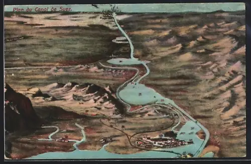 Künstler-AK Suez, Plan du Canal de Suez