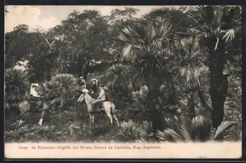 AK Capilla del Monte, Sierras de Cordoba, Menschen auf Reittieren bei den Palmen