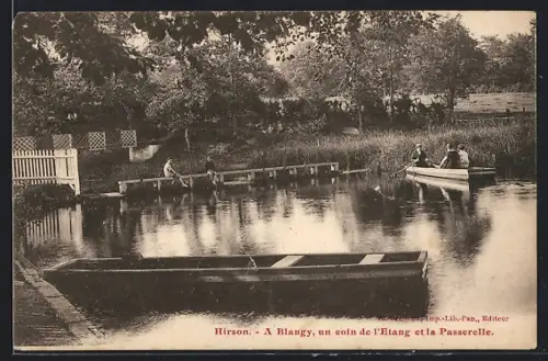 AK Hirson, A Blangy, un coin de l`Etang et la Passerelle