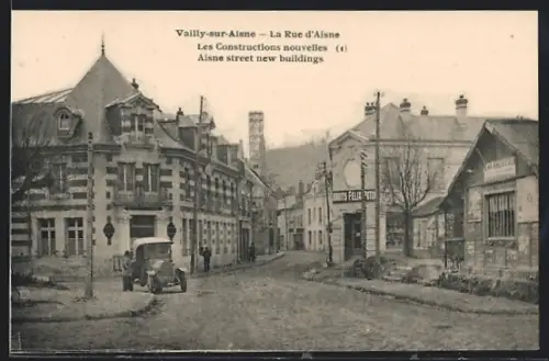 AK Vailly-sur-Aisne, La Rue d`Aisne, Strassenpartie