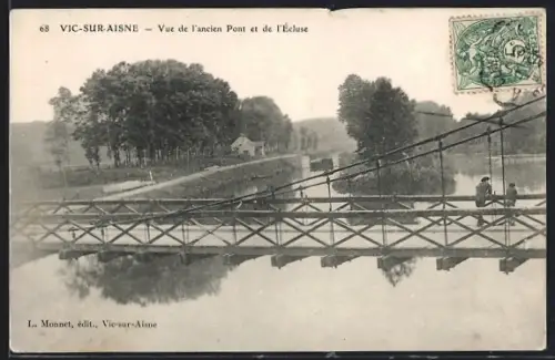 AK Vic-sur-Aisne, Vue de l`ancien Pont et de l`Écluse