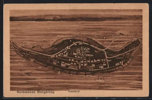 Künstler-AK Wangeroog, Blick auf die Insel