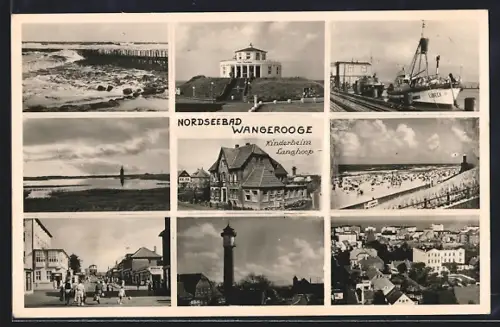 AK Wangerooge, Kinderheim Langhoop, Schiff Lübeck, Strandpartie